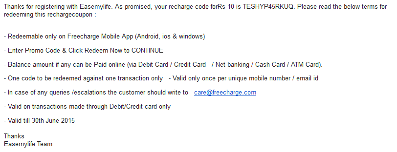 10 Rs Freecharge Code