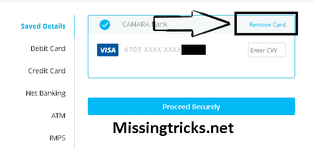 remove saved card from paytm