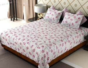 Amethyst Leaves Cotton Double Bedsheet with 2 Pillow Covers