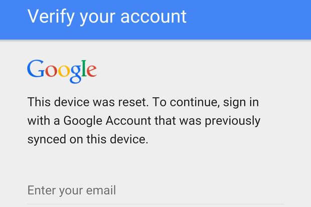 this device was reset. to continue sign in with a google account that was previously synced on this device